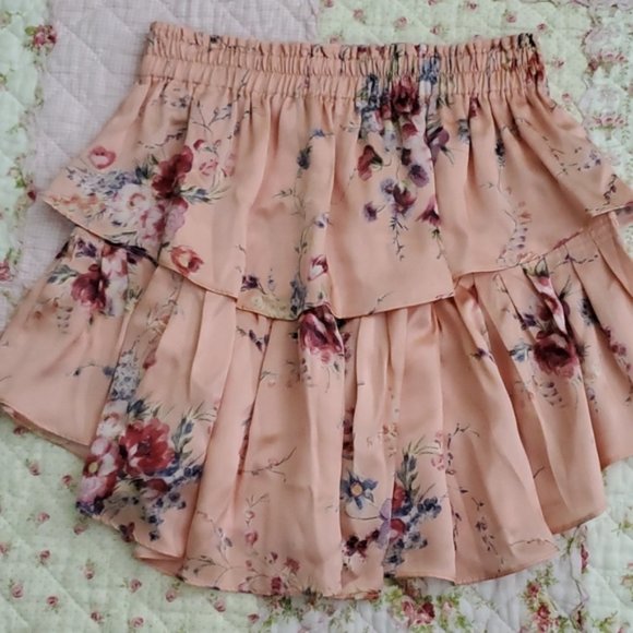 Loveshackfancy Silk Ruffle mini floral skirt S - Picture 8 of 9